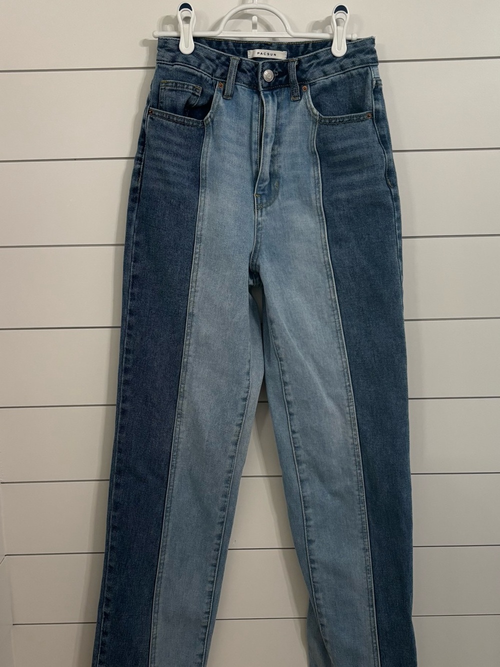 PacSun 90’s Boyfriend Two-Tone High-Rise Jeans in Light and Dark Blue